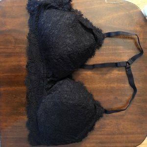 Full coverage black lace racer back bandeau.